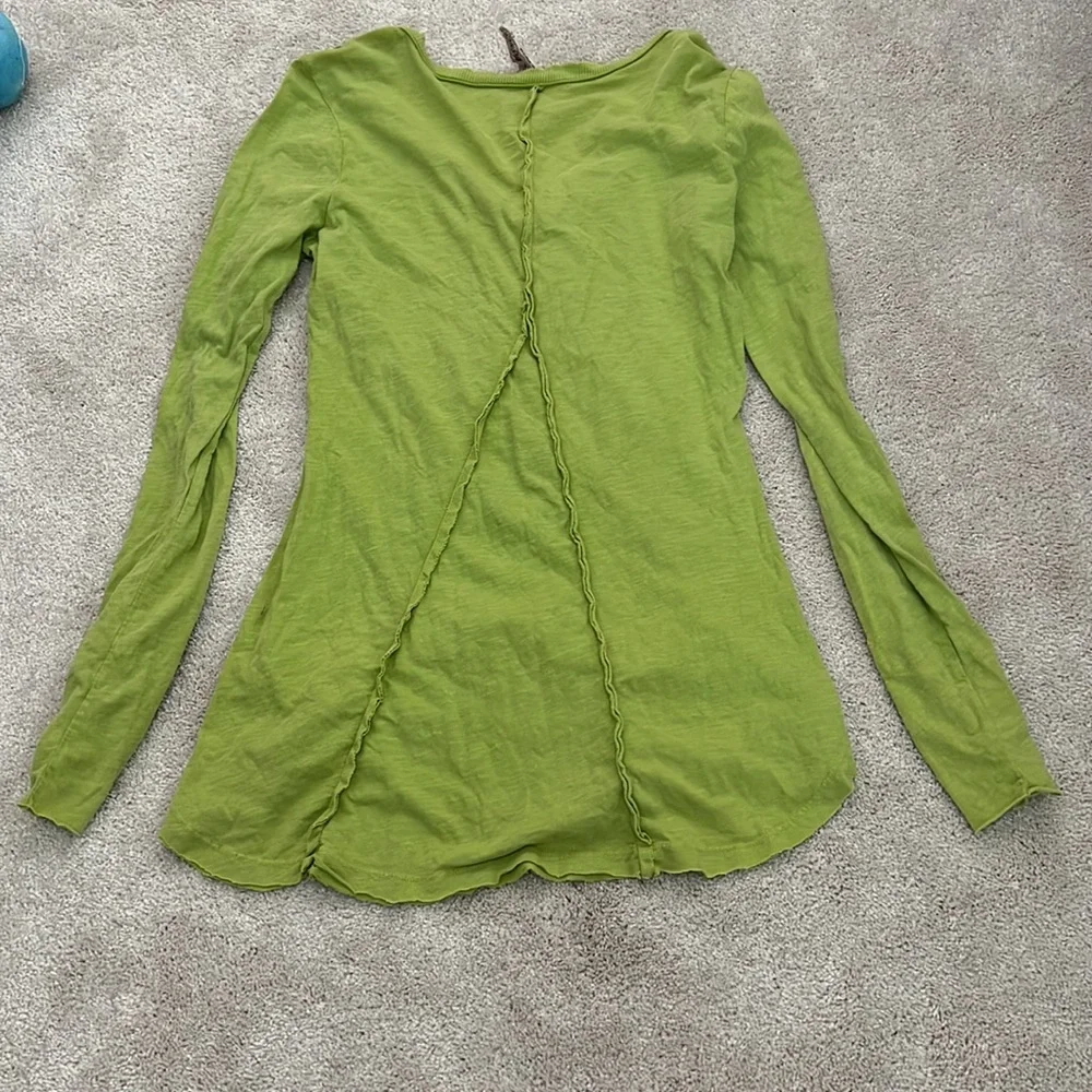 Free People Lime Green Long Sleeve Henley with Lace Sleeves